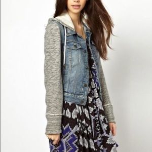 Free People Mixed Fabric Jean Jacket